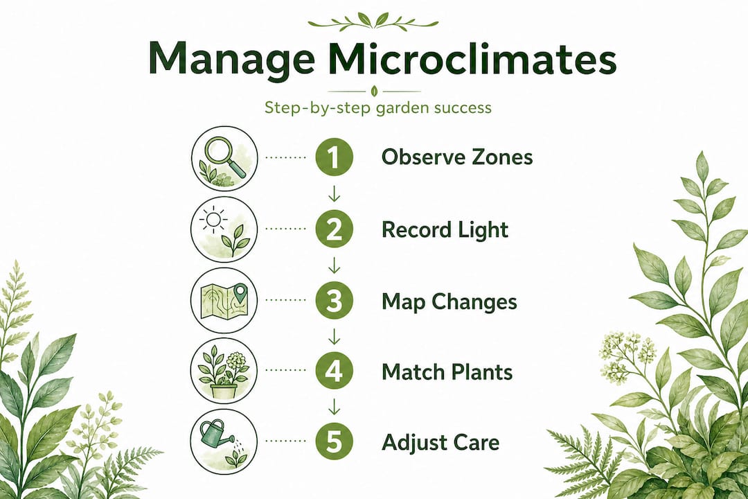 Infographic of steps to manage garden microclimates