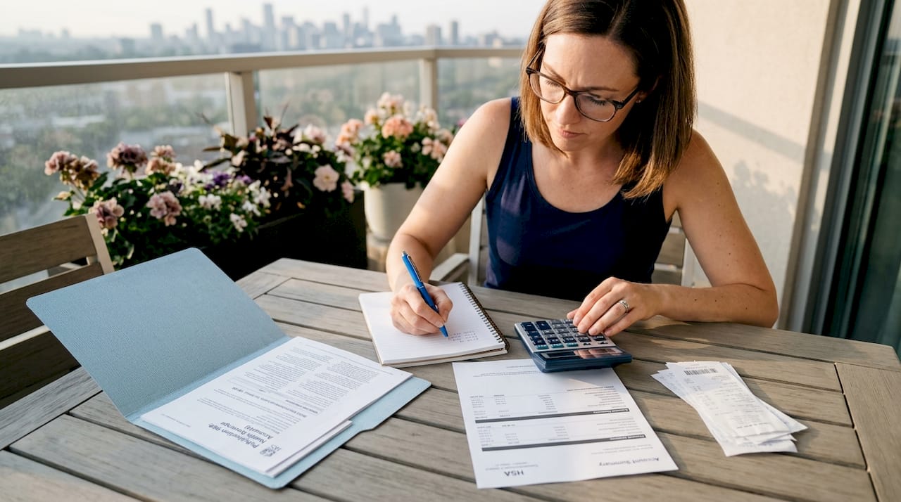 Woman reviewing HSA contribution paperwork