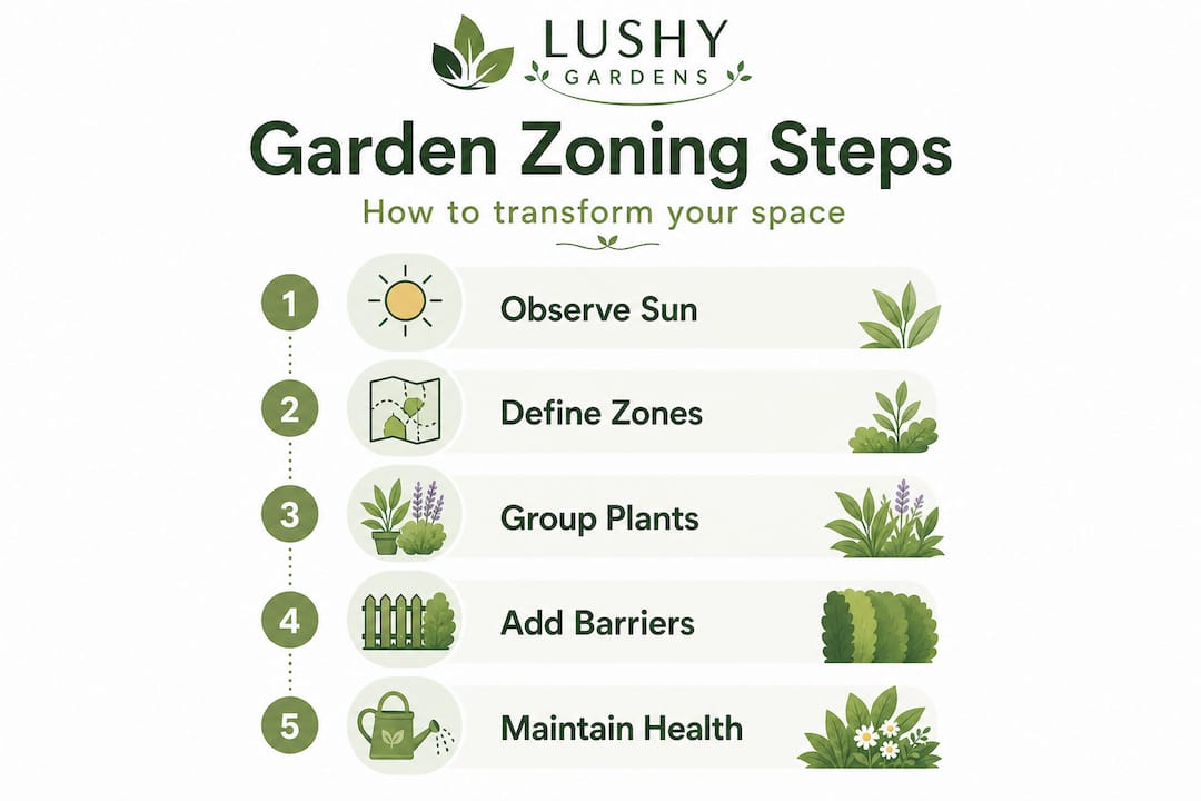 Infographic with steps for garden zoning process