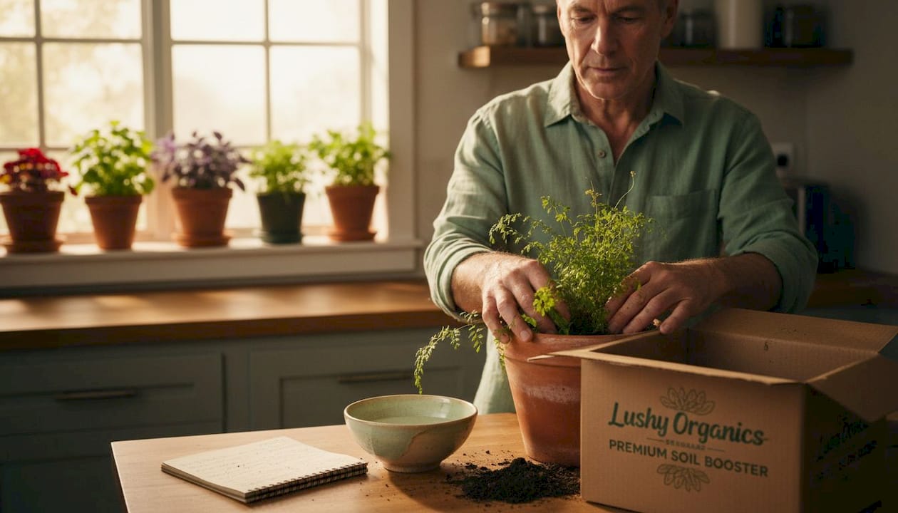 Person inspecting houseplant soil for overwatering signs