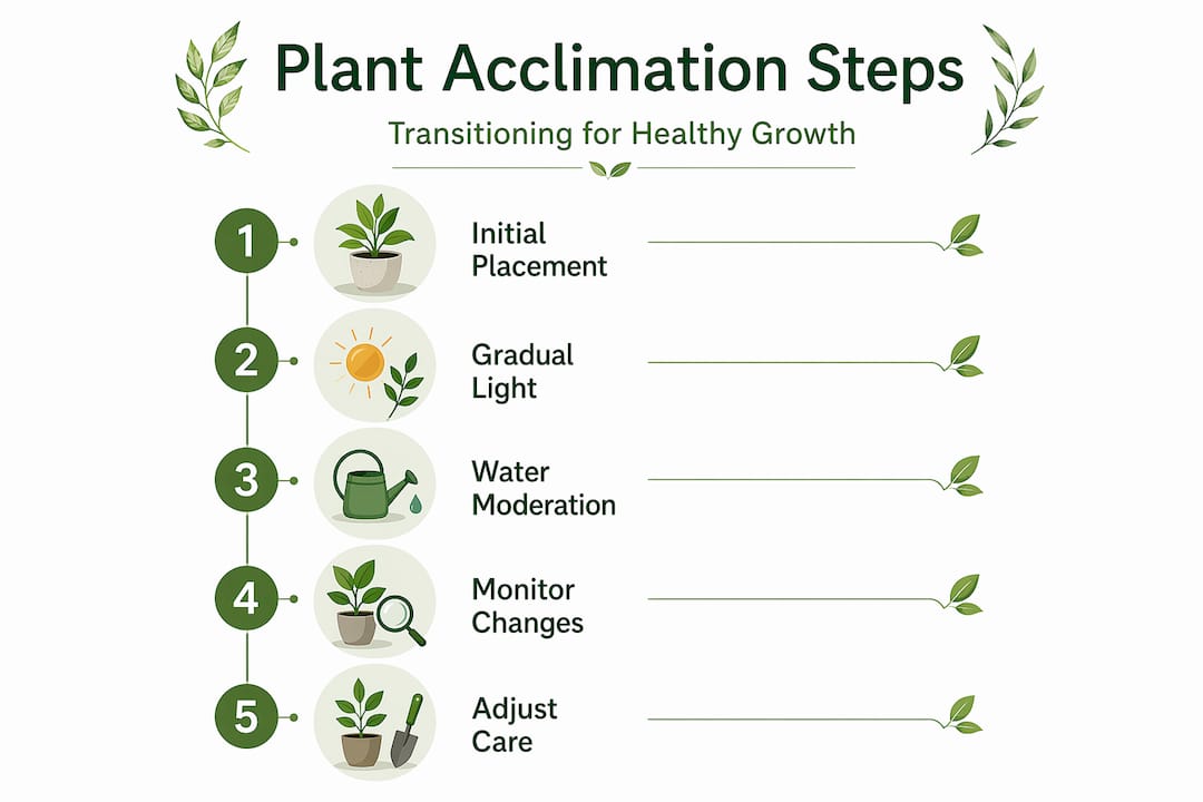Infographic outlining steps for acclimating plants