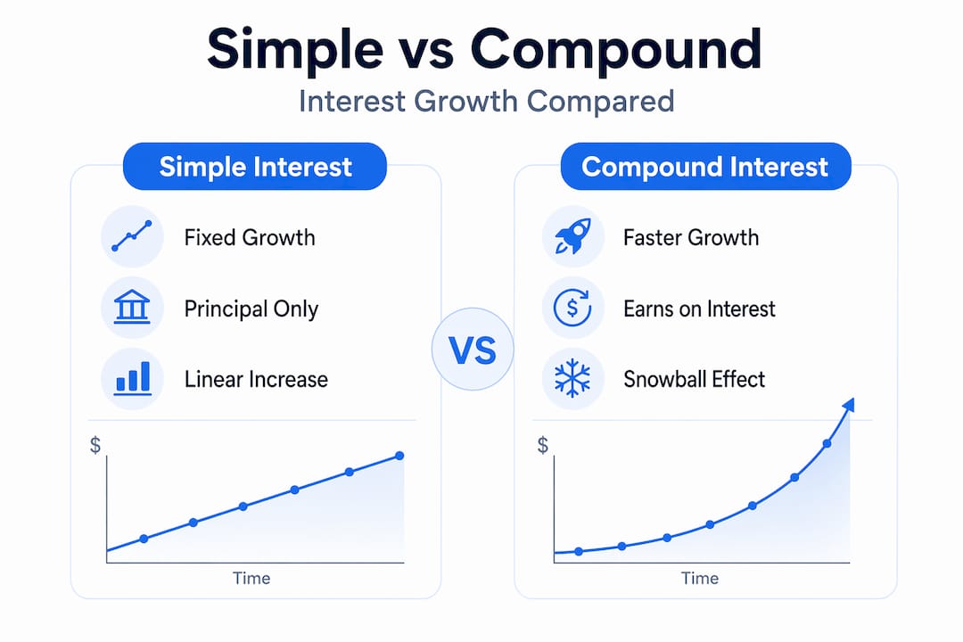 Infographic comparing simple and compound interest