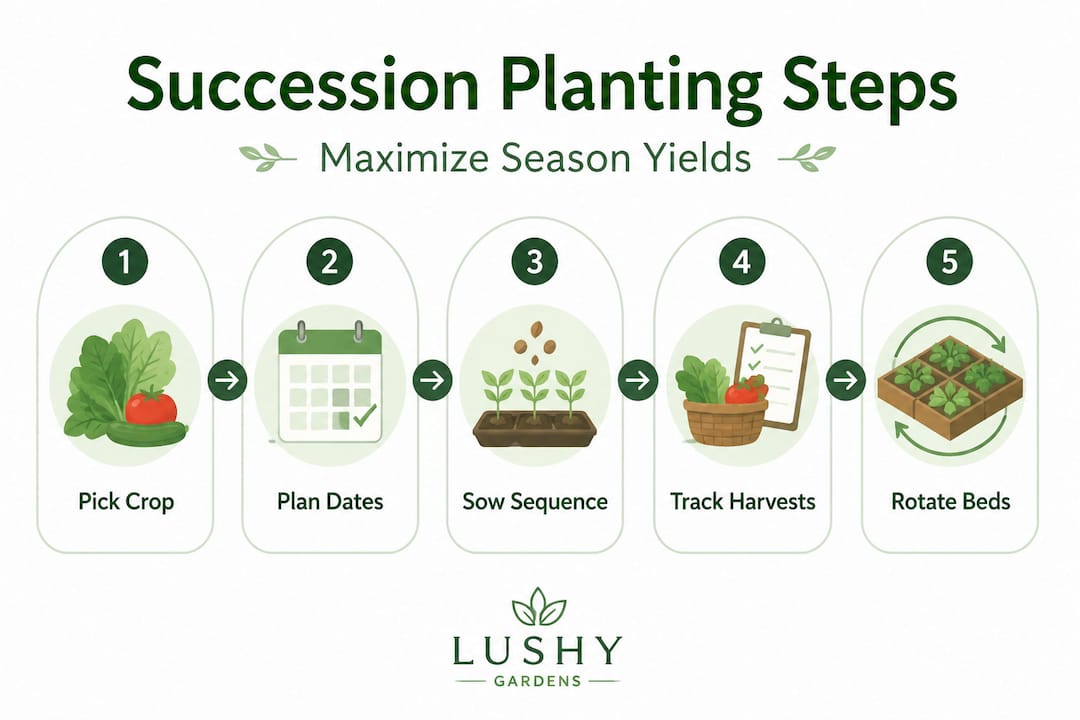 Infographic showing steps for succession planting in home garden