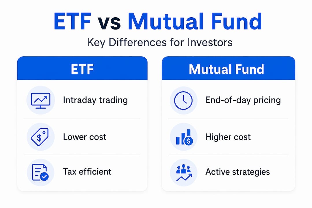 Infographic comparing ETFs and mutual funds