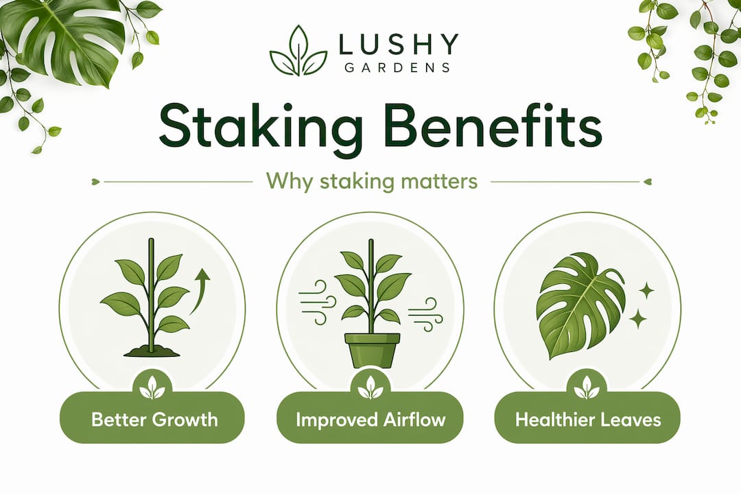 Infographic showing staking plant benefits stats