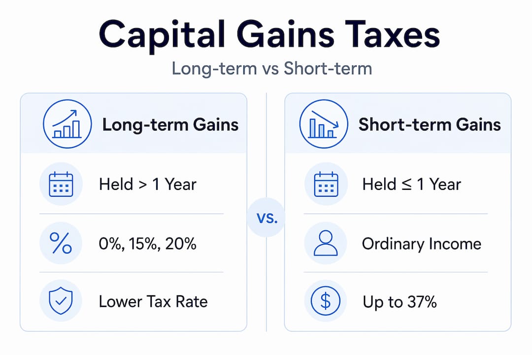 Infographic comparing long-term and short-term capital gains taxes