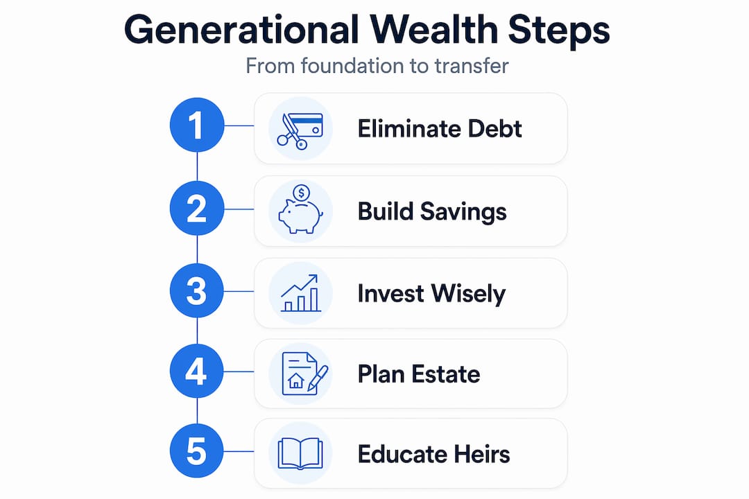 Infographic outlining generational wealth building steps