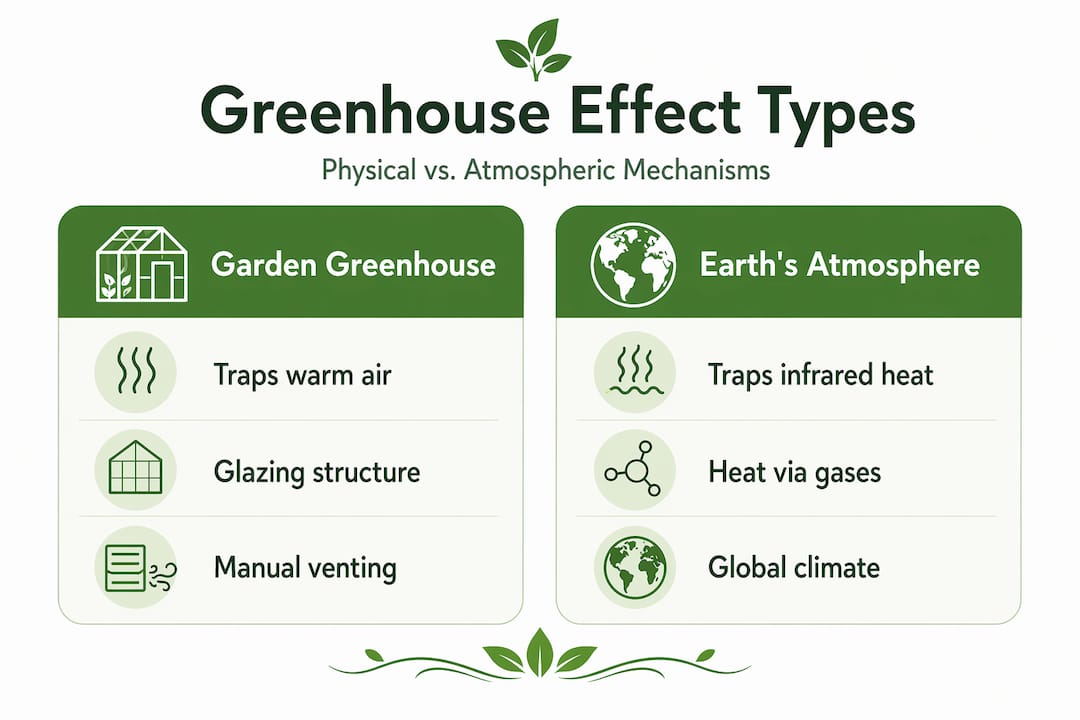 Infographic comparing greenhouse and atmospheric effects