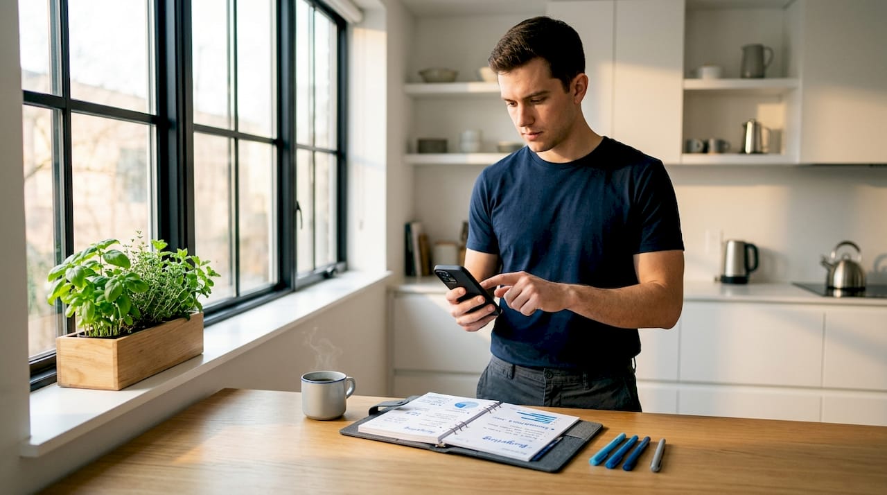 Man setting up banking automation at desk