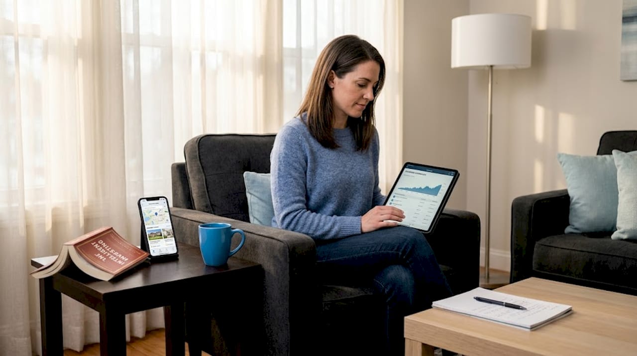 Woman tracking income streams at home
