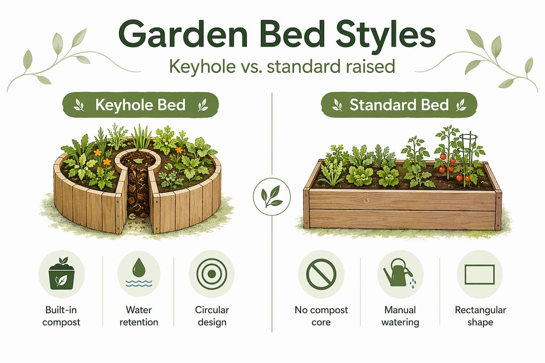 Infographic comparing keyhole and standard raised beds