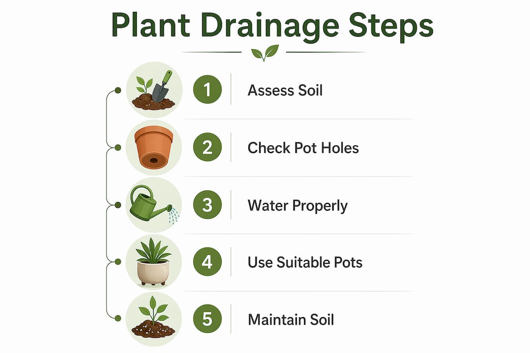 Infographic outlining steps for effective plant drainage
