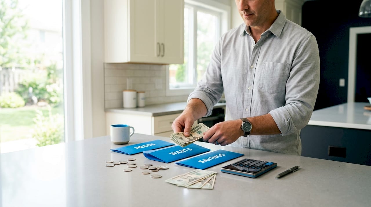 Hands sorting cash into budgeting envelopes