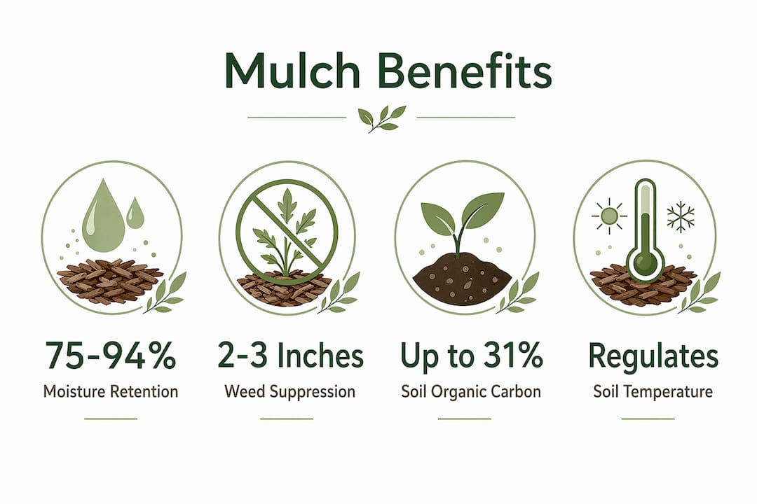 Infographic highlighting key mulch benefits with stats