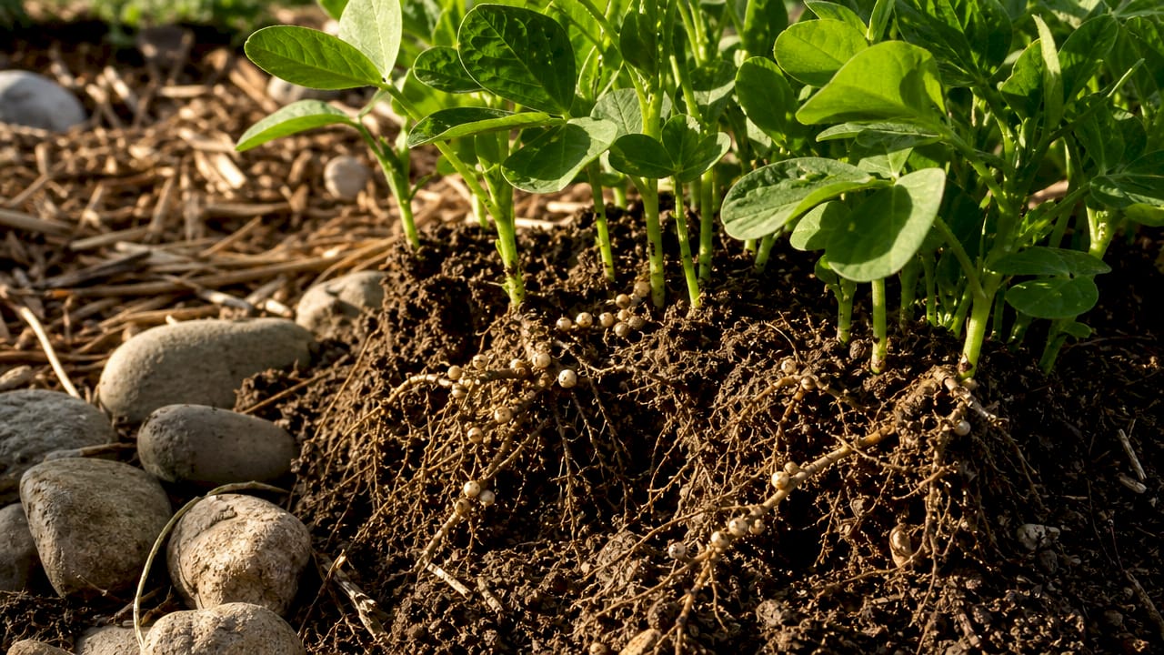 Close-up of legumes fixing nitrogen in soil