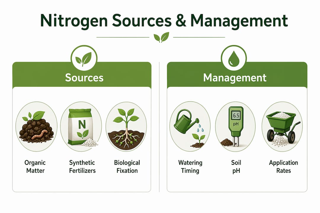 Infographic showing nitrogen sources and management