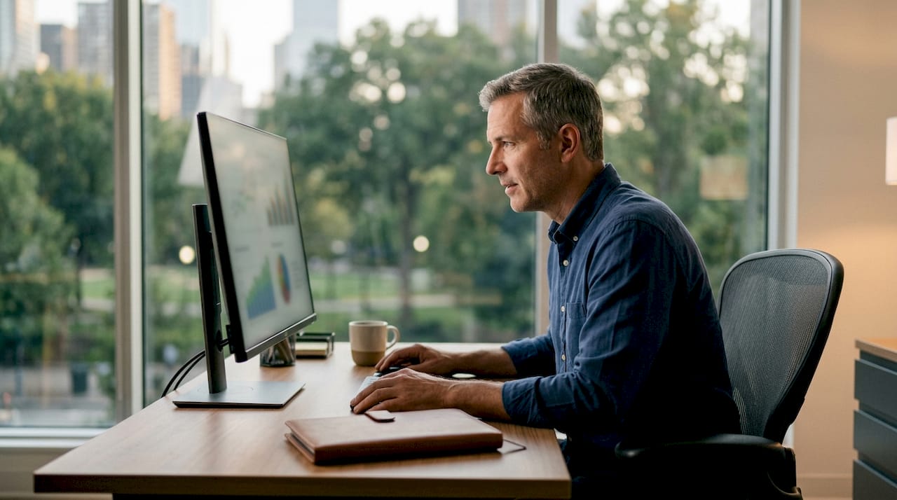 Man reviewing investment growth charts