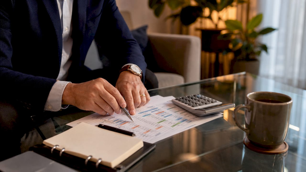 Advisor pointing at compound interest spreadsheet