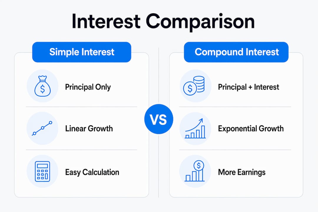 Infographic comparing simple and compound interest