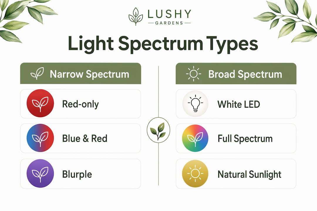 Infographic comparing narrow and broad spectrum lighting