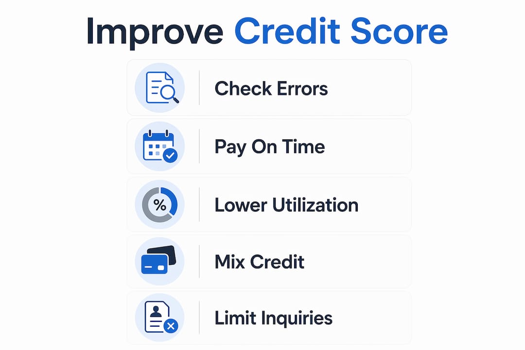 Infographic illustrating steps to improve credit score