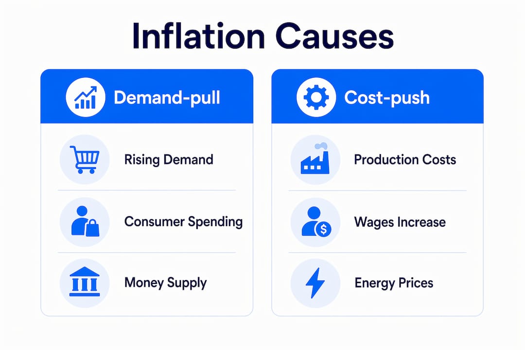 Infographic comparing demand-pull and cost-push inflation causes