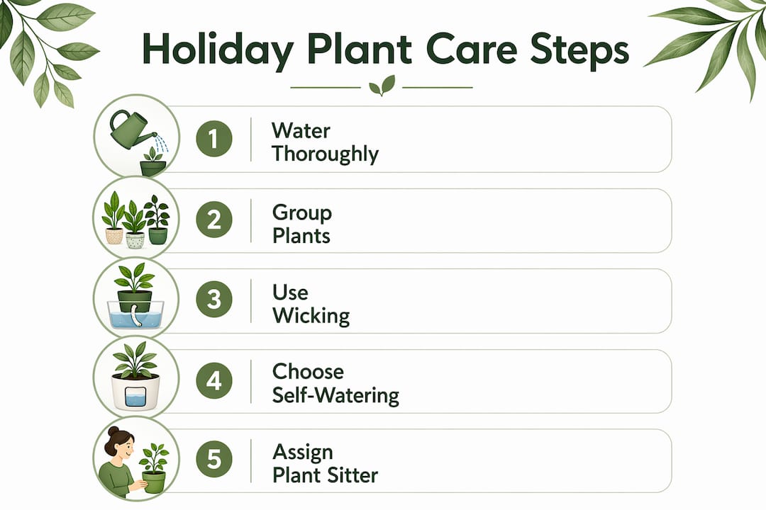 Infographic illustrating five holiday plant care steps
