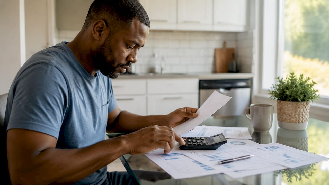 Hands calculating budget with documents and calculator