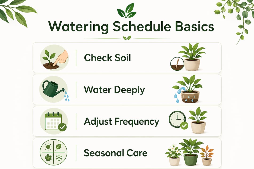 Infographic illustrating essential steps of plant watering schedule