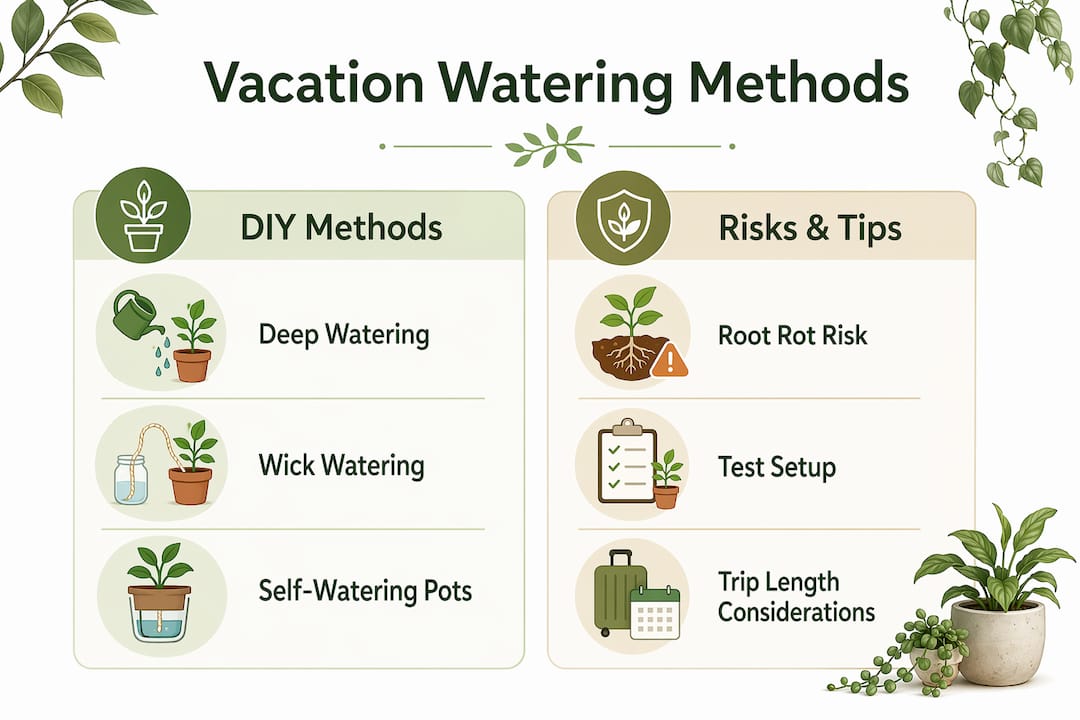 Infographic comparing watering methods for vacation