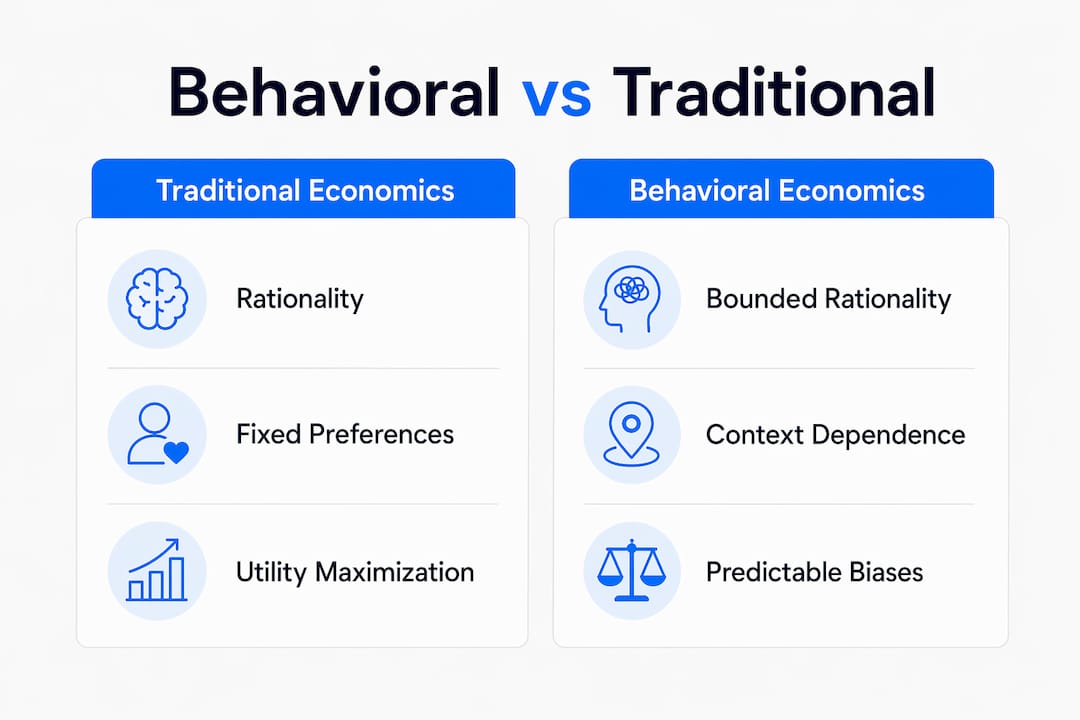 Infographic comparing behavioral and traditional economics