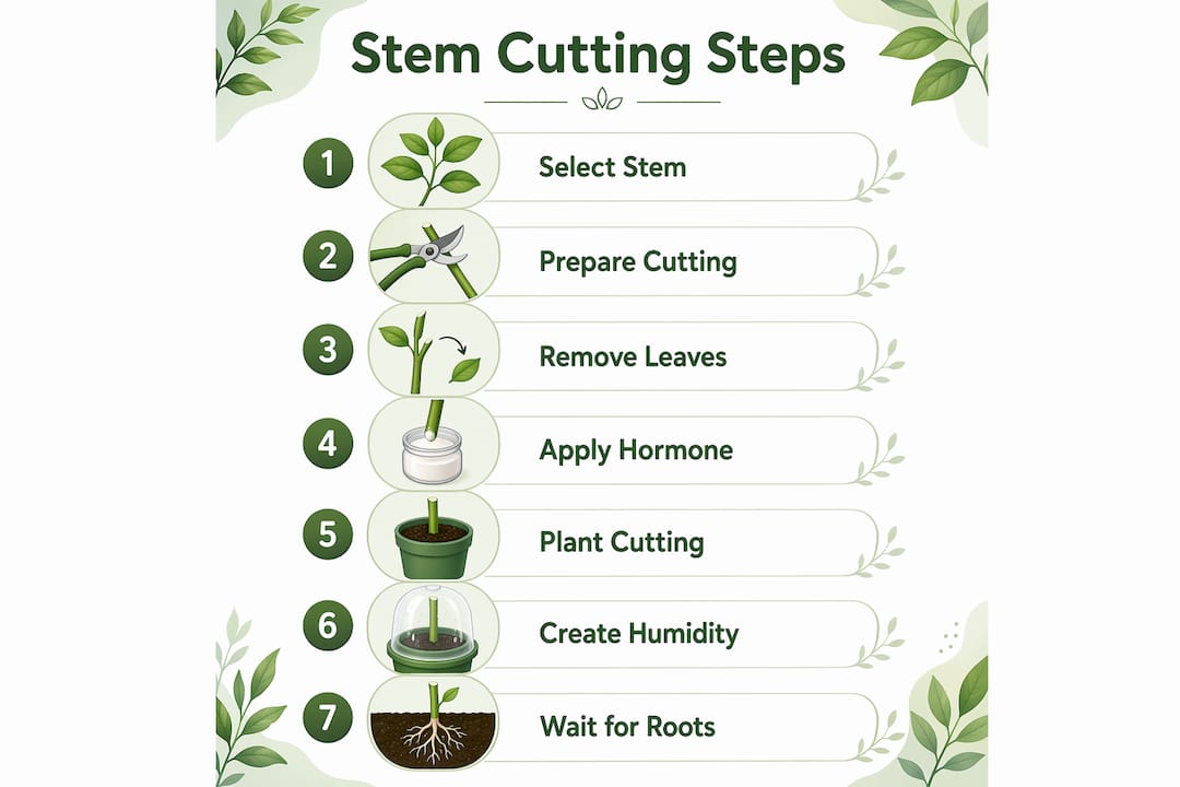 Infographic illustrating step-by-step stem cutting propagation