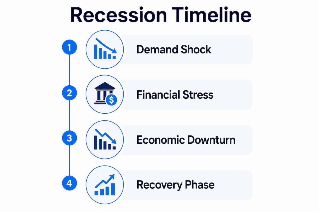 Infographic illustrating stages of a recession