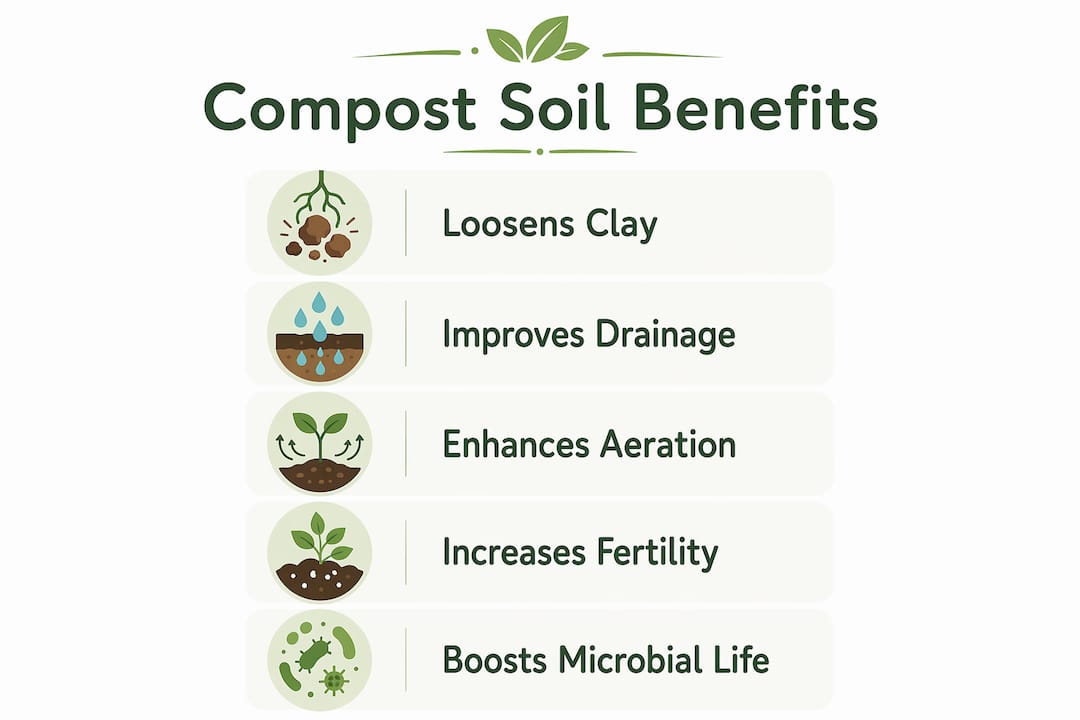 Infographic showing compost benefits for soil structure