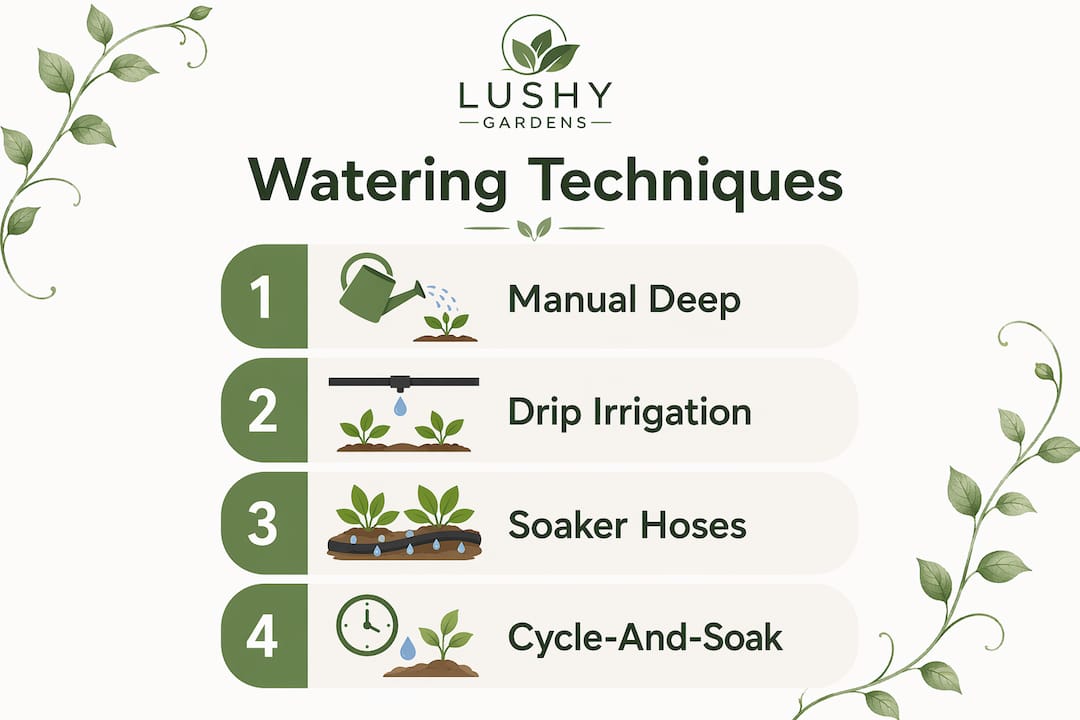 Infographic showing watering techniques steps