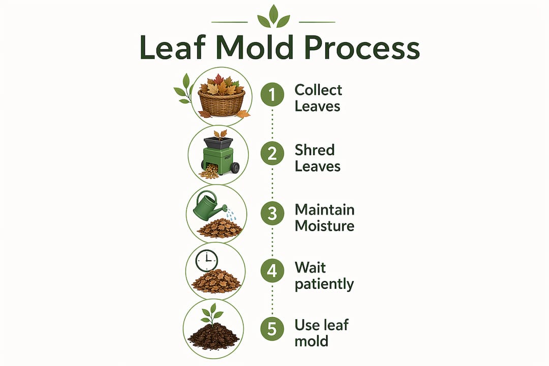Infographic illustrating leaf mold making steps
