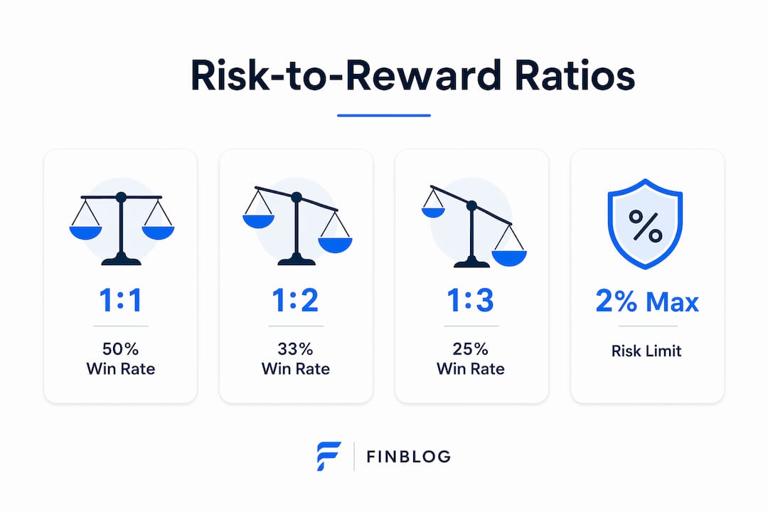 Infographic displaying key risk-to-reward ratios and win rates in stock trading