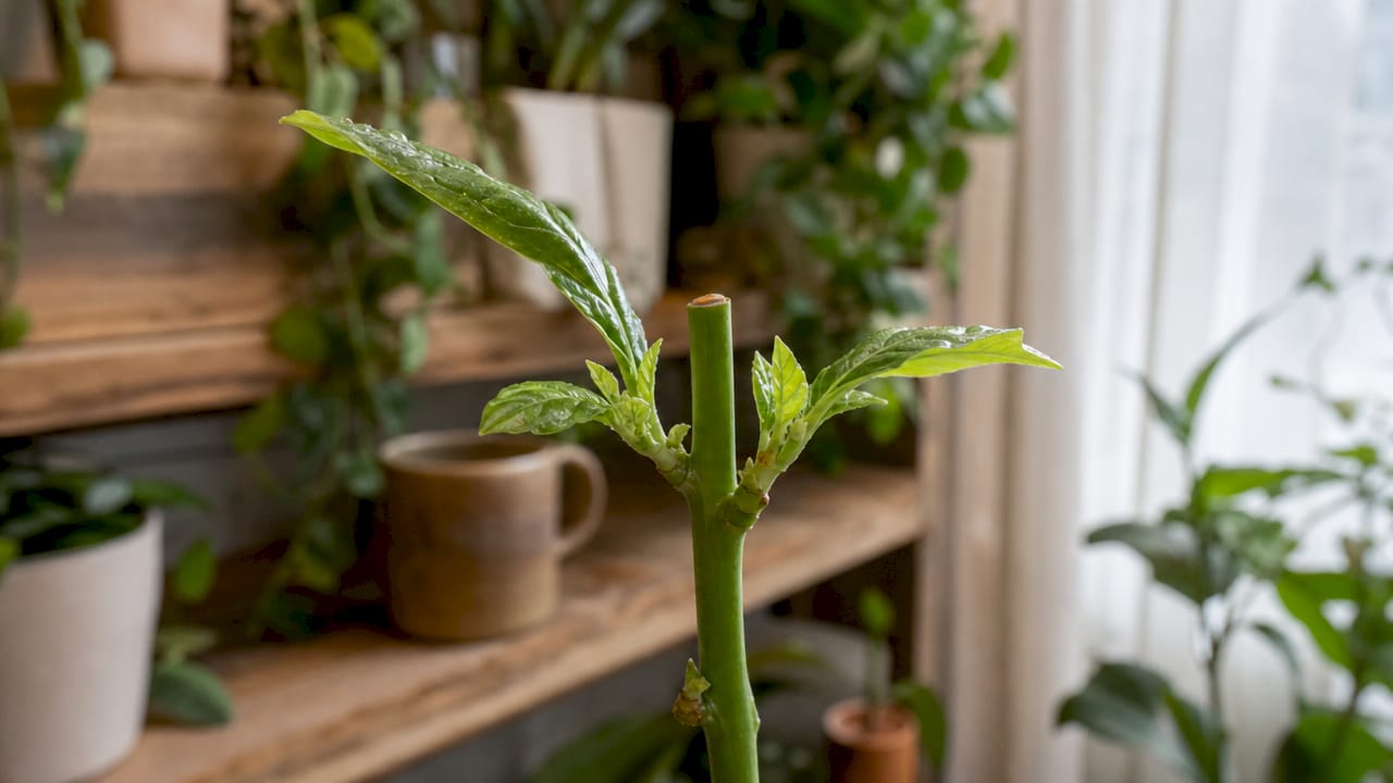 Macro shot of plant lateral shoots after pinching
