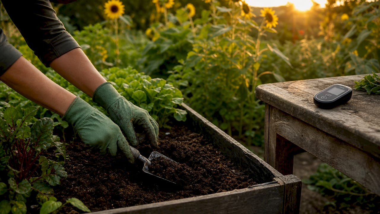 Hands collecting soil sample for magnesium test