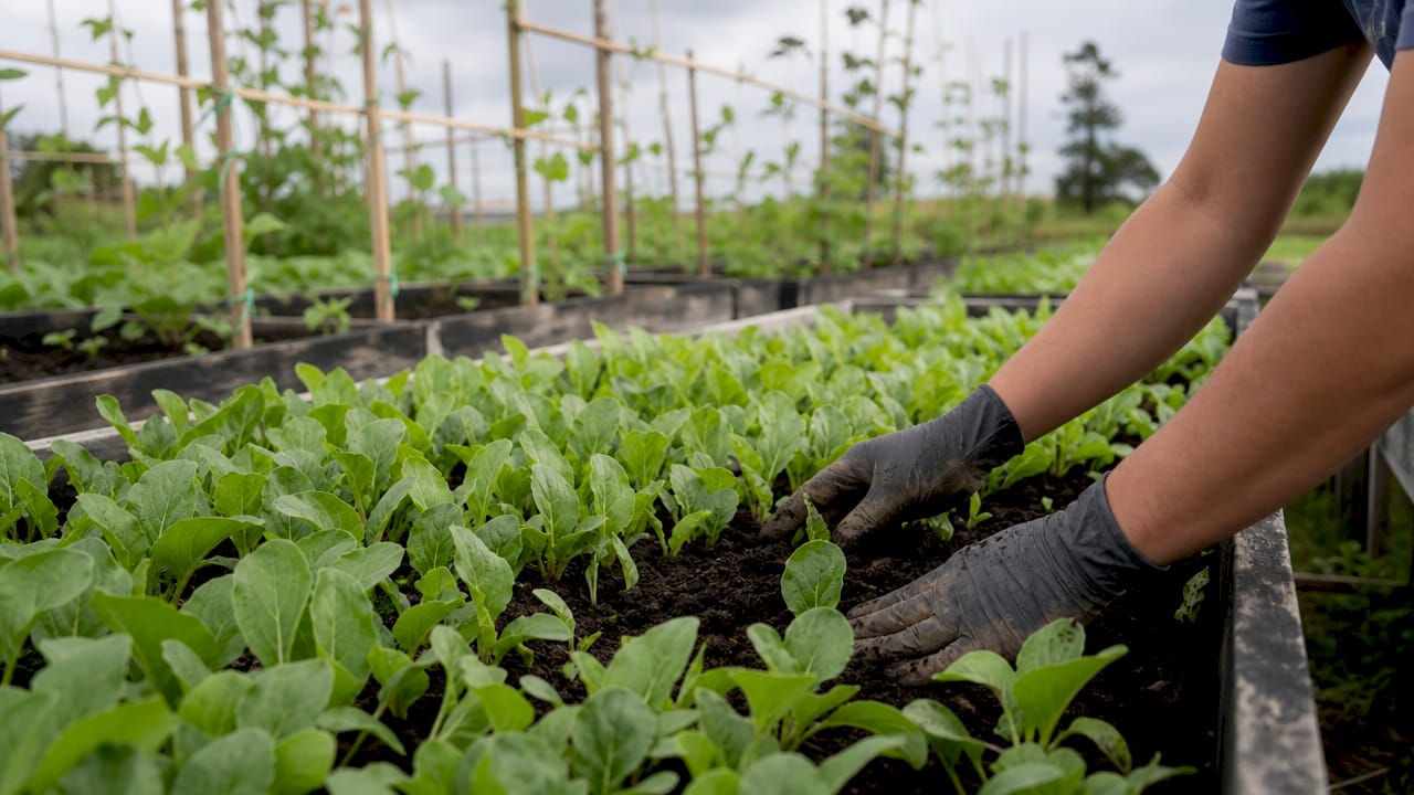 Uniform hybrid vegetable seedlings in greenhouse tray