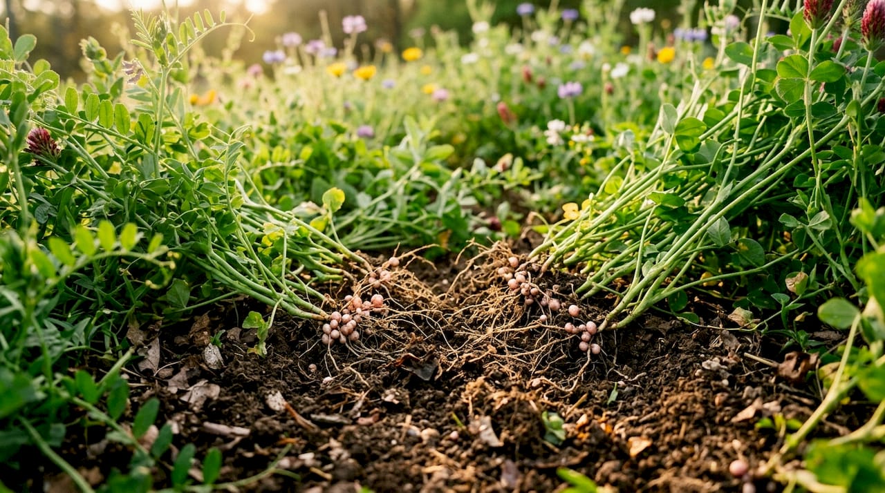 Legume roots with nitrogen-fixing nodules