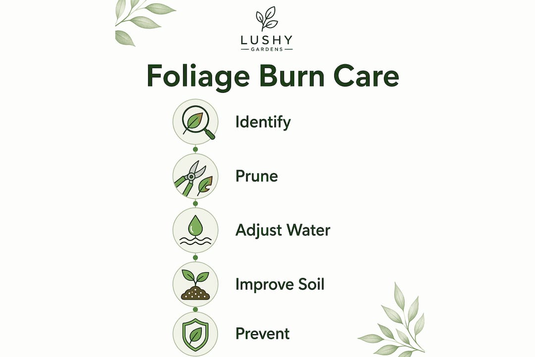 Infographic outlining steps for treating foliage burn