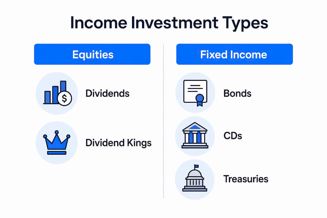 Infographic comparing equities and fixed income investments