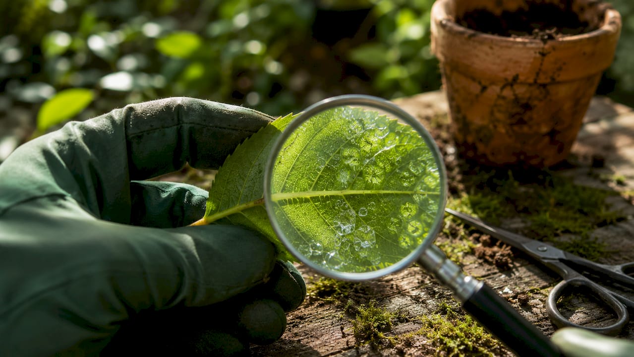 Leaf close-up showing minerals for photosynthesis