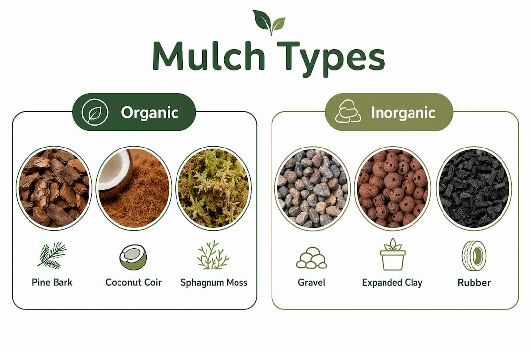 Infographic comparing organic and inorganic mulches
