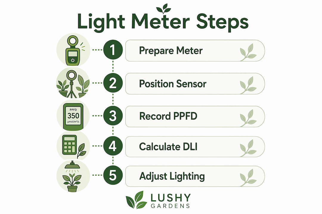 Infographic showing light meter usage steps