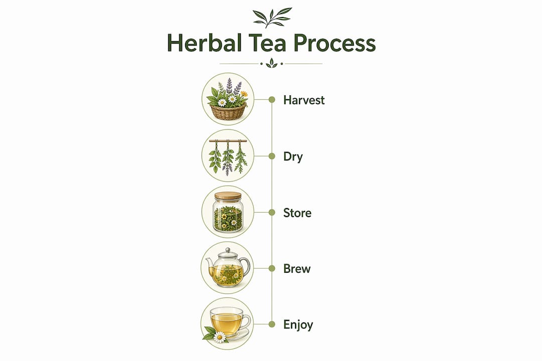 Infographic illustrating herbal tea preparation steps