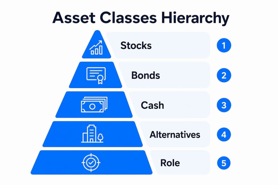Infographic showing hierarchy of asset classes and their roles