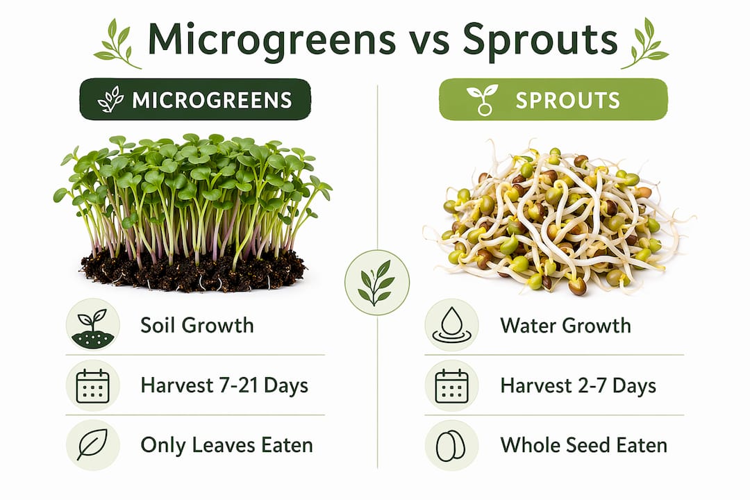 Infographic comparing microgreens and sprouts