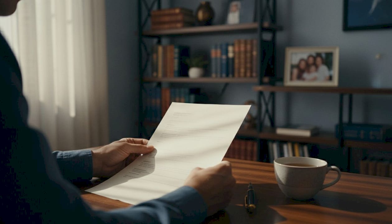 Hands holding powers of attorney document on desk